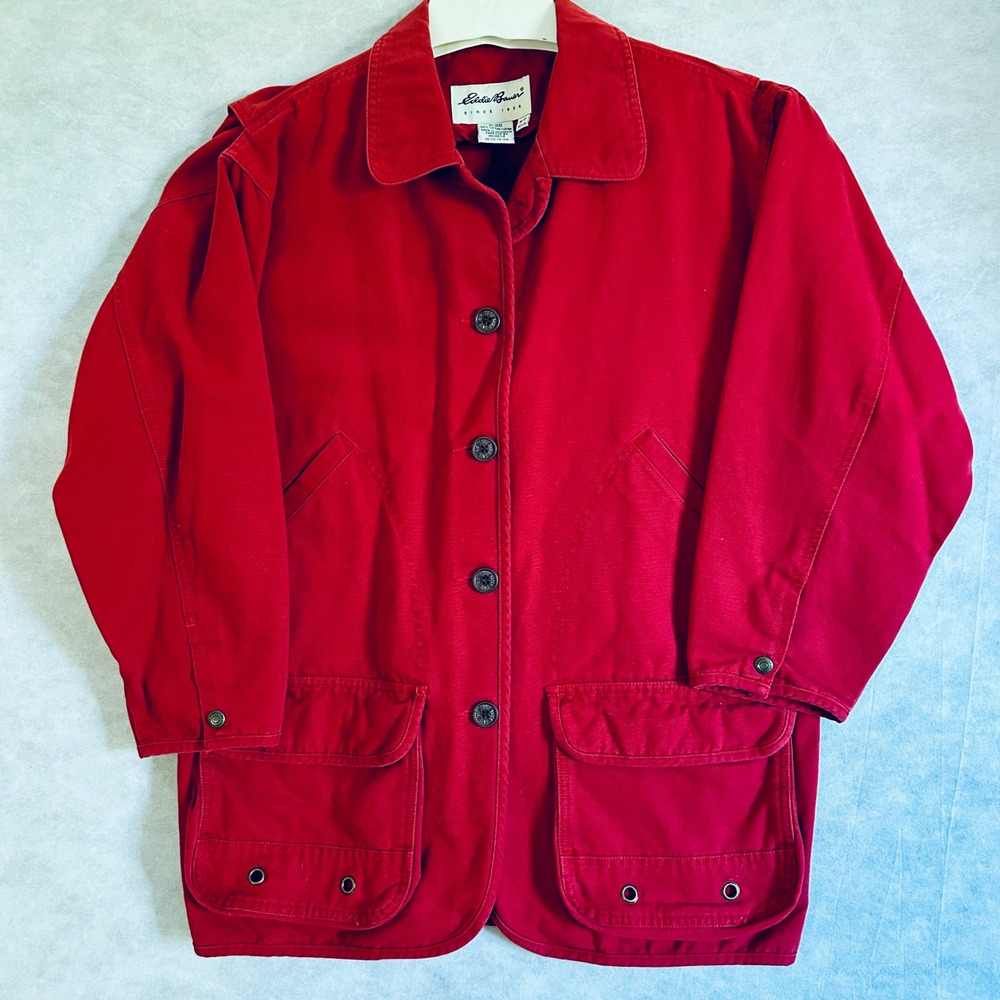 Eddie Bauer Womens Red Cotton Canvas Barn Jacket Petite Size S Button VTG‎ 90's